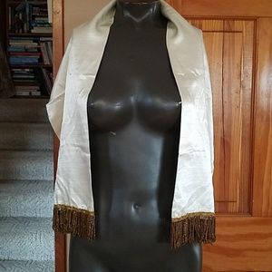 Champagne ivory shawl with metallic beaded fringe